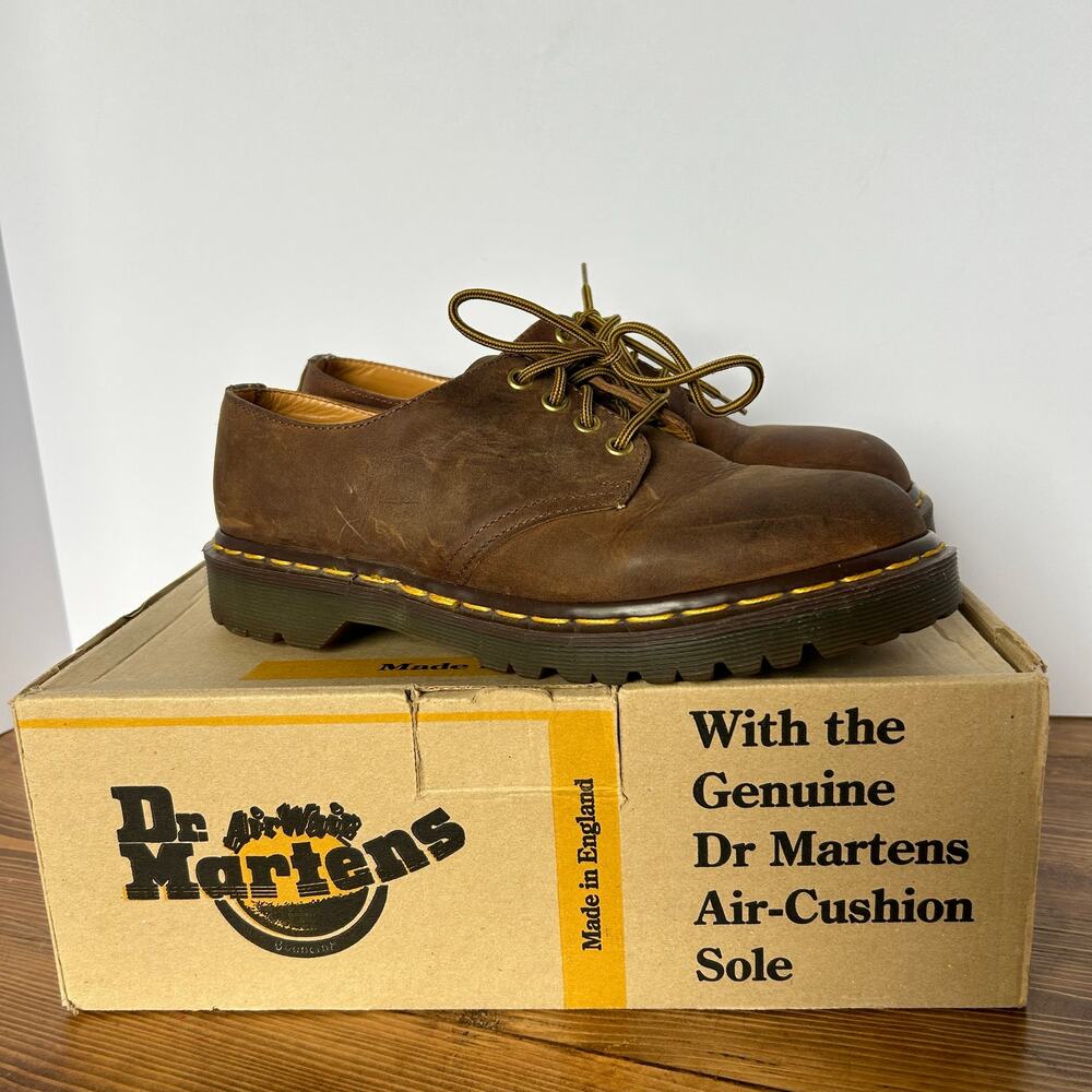 Dr Martens Vtg Mens Size 8 Womens 9 Aztec Crazy Horse Brown Suede Leather Shoes